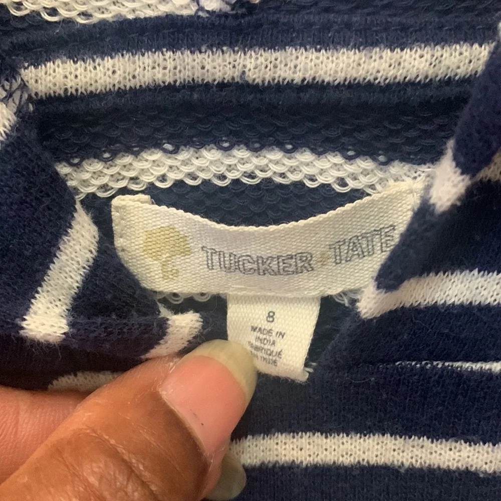 Tucker + Tate Pullover Top Hoodie with Ears Blue White 8 Stripes Animal Print